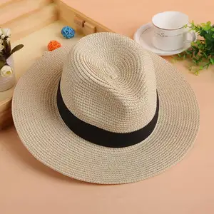 N-074卸売ファッションビーチパナマ麦わら帽子男性と女性メーカーカスタム麦わら帽子ロゴ付き