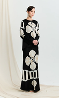 Kedatangan Baru 2026 Malaysia Raya Baju Kurung Modern Etnik Batik Motif Tribal 2-Piece Satin Atasan Lengan Panjang Rok Mermaid Muslimah