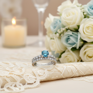 Magnifique bague de fiançailles en diamant naturel bleu de 1,50 carat avec bande en or blanc 14 carats, prix d'usine, ensemble assorti - Product Image 3