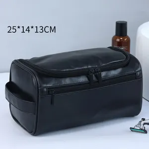 Wholesale Vintage Leather Zipper Bag For Washing And Storage Cosmetic Bags Man Dopp Kit Travel Hanging Toiletry Bag