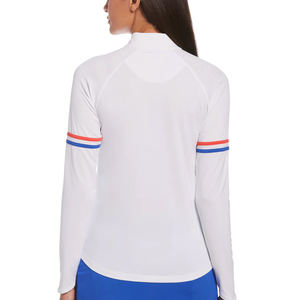 Jersey de camisa de tenis con cremallera 1/4 y mangas de contraste transpirables de malla con logotipo bordado OEM personalizado para mujer - Product Image 2