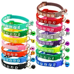 Collar para Perro Pequeño o Cachorro con Campana, Diseño de Huella de Dibujo Animado y Patrón Floral, Material de Cuero Suave, Nailon y Poliéster, Cintas Coloridas para Entrenamiento - Product Image 2