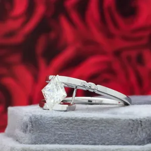 1,88 Ct D princesa blanca Moissanite anillo tensión conjunto princesa corte Moissanite solitario boda y anillo de compromiso - Product Image 4