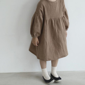 1-6Y เดรสแขนยาวสำหรับเด็กผู้หญิง, ชุดเดรสลำลองผ้ามัสลินคอตตอน - Product Image 4