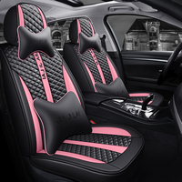 5pcs Housses de Siège De Voiture Ensemble Complet avec Imperméable En Cuir, Airbag Compatible Automobile Véhicule Coussin Couverture Universelle fit pour La Plupart Des