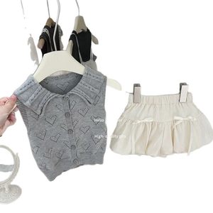 Tongxingyuan Girls Summer Gray Knitted Vest With Heart Pattern And Cream Tulip Shorts Set For Kids Clothing - Product Image 5