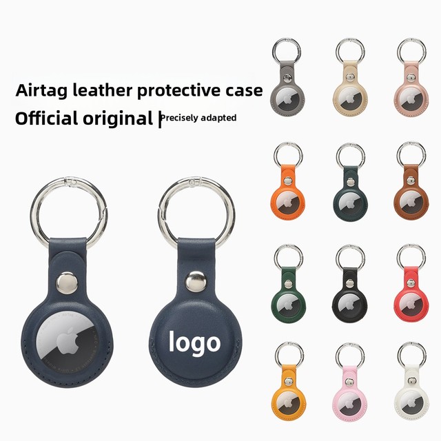 San Cola Customized Fashionable PU Anti-Drop Leather Case Apple Air Tag Half-Wrap Waterproof Protective Cover Buckle Ring