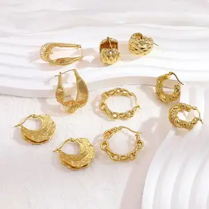 Nuovi orecchini alla moda da donna alla moda in acciaio inossidabile ipoallergenico placcato oro piccoli orecchini Huggie intrecciati grossi gioielli