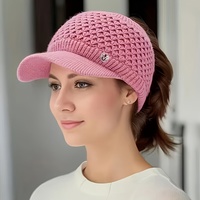 Red coreana Red Vacío Top Suéter Sombrero Niñas Otoño e Invierno Grueso Cálido Sombrero de punto Gorra para correr al aire libre