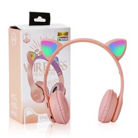 Audífonos con Orejas de Gato Iluminadas, Auriculares Inalámbricos para Juegos, para Teléfono y Portátil, Modelo Recargable Sobre la Oreja
