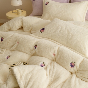 Custom Embroidery Imitation <strong>Teddy</strong> <strong>Fleece</strong> 4PCS Bedding Set Bedsheets Antistatic Thickened Bed <strong>Sheets</strong> Duvet Cover Set Pillowcase - Product Image 3