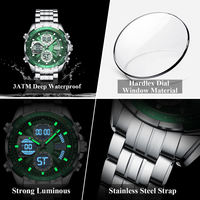 Montre chronographe multifonction POEDAGAR E108 en acier inoxydable, étanche, lumineuse, à quartz, numérique, double fuseau horaire pour homme