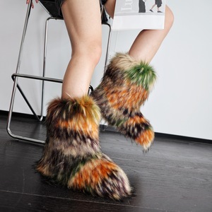 Bottes d'hiver en fausse fourrure pour femmes, bottes <span class=keywords><strong>de</strong></span> <span class=keywords><strong>neige</strong></span> chaudes et moelleuses, chaussures <span class=keywords><strong>de</strong></span> luxe en fourrure pour filles, chaussures d'hiver tendance - Product Image 2