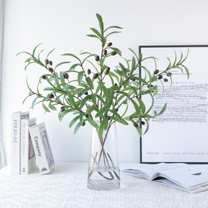Rama de olivo artificial con frutos y hojas verdes, 4 ramas de flores de seda de plástico para decoración del hogar y accesorios de boda - Product Image 3