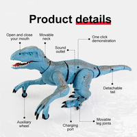 Robot dinosaure RC 2,4G bleu, Velociraptor, tête pivotante, bouche qui s'ouvre et se ferme, jouets animaux dinosaures avec sons