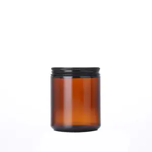 Brede Mond Amberkleurige Glazen Pot 250Ml 8.3Oz Bruine Voedselopslag Honingpot Kaars 25cl Luchtdichte Verpakking Verpakkingsfles Met Zwart Deksel