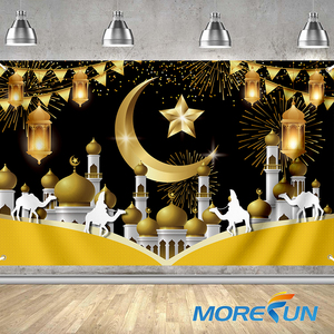 Fabrika toptan 110*180cm arka plan afiş ramazan dekorasyon duvar asılı Eid Mubarak dekoratif goblen - Product Image 4