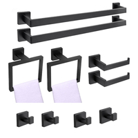 Ensemble économique d'accessoires de salle de bain en acier inoxydable 5 pièces noir mat et or brossé avec porte-serviettes pour projets hôteliers et résidentiels