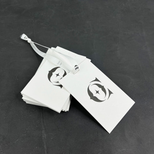 Luxury Embossed Paper Tags - Custom Printed Cotton Texture Clothing Tags with Satin Ribbon <b>String</b> - Product Image 6