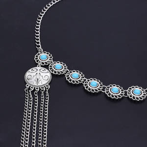 Cadena para la frente estilo étnico con microturquesa de imitación kazaja, borla de plata antigua, accesorio para el cabello, Xinjiang <span class=keywords><strong>Kashgar</strong></span> Travel - Product Image 6