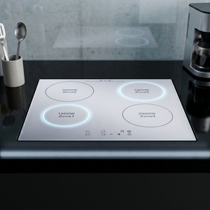Table de cuisson à induction 4 brûleurs encastrable, commande tactile, en céramique et acier inoxydable, pour usage domestique - Product Image 2