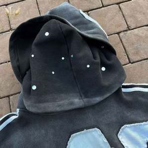 Spray Wash Hoodie Boxy Baggy French Terry 480GSM Cotton <b>Applique</b> Embroidery Double Layer Hood No String Rhinestone Hoodie - Product Image 3