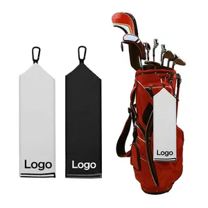 Großhandel individuelles Logo bedruckte Golf-Wafelhandtücher mit Haken und Tasche Mikrofaser-Gewebe-Golftuch