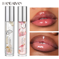 Huile à lèvres transparente aux fleurs séchées, gloss à lèvres lumineux effet miroir, hydratant longue durée, couleur perlée.