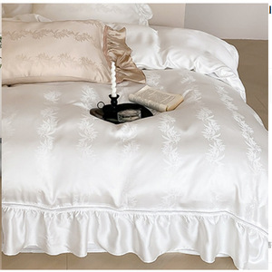 Tencel Embroidered Four Piece <b>Bedding</b> <b>Set</b> 80s Breathable Light Luxury Style With Ruffle Edge For Bedroom - Product Image 1