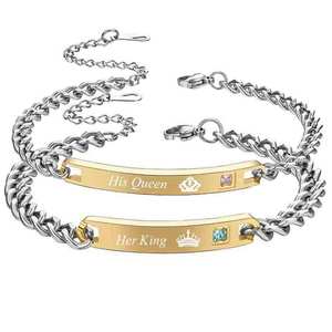 สร้อยข้อมือสแตนเลสสตีล18K สีทอง18K สำหรับเป็นราชินีของเธอของขวัญสำหรับคู่รัก - Product Image 1