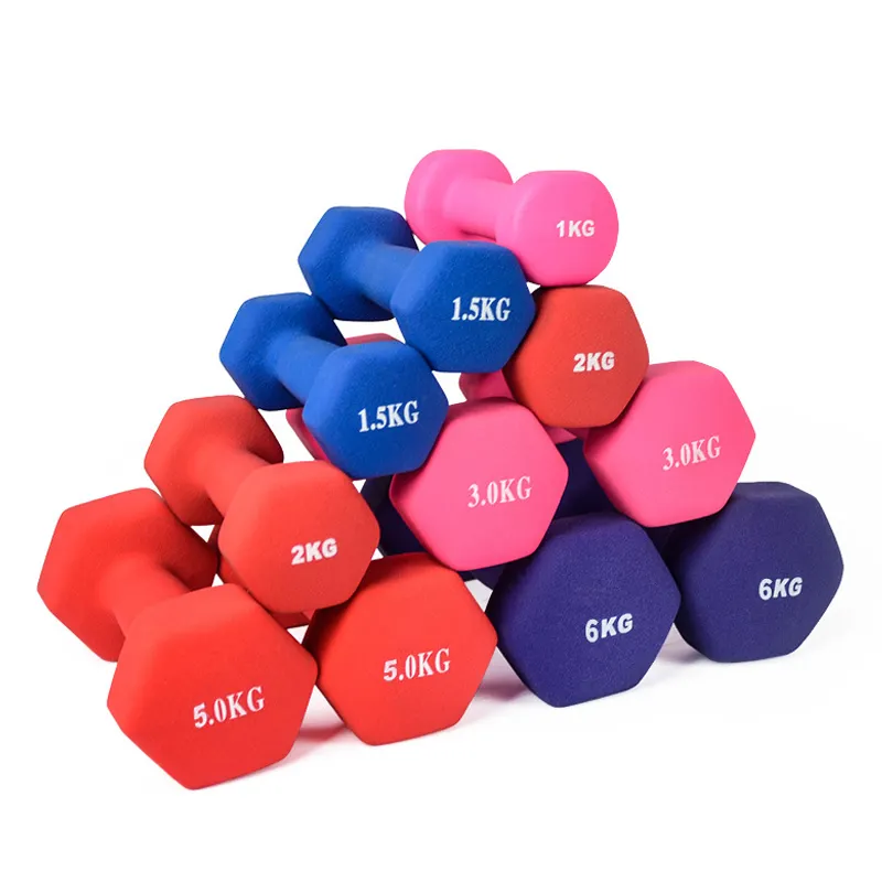 Non-Slip Color Coded Hex Shaped Hand Weights Neoprene Coated Dumbbell Hand Weight Set