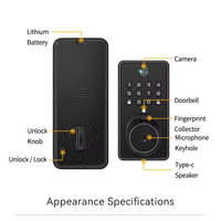Serrure Intelligente Entièrement Automatique Deabolt avec Clavier Numérique, Caméra, Compatible Tuya TT Lock APP Cloud pour Porte en Bois en Alliage de Zinc