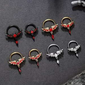 Anneau de nez design ailes en acier inoxydable 316L avec incrustation de zircon, argent, noir, or, bijoux de piercing tendance pour soirée - Product Image 3