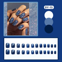Uñas Postizas Azules Brillantes Estilo Francés, Hechas a Máquina, 24 Piezas, Semimanuales, Venta al Por Mayor