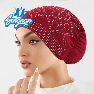 女性女性用帽子ファッションラインストーン付きシャイアフリカのヘッドティーエレガントなヘッドラップヘッドバンドヘアアクセサリーターバンキャップスカーフ - Product Image 4