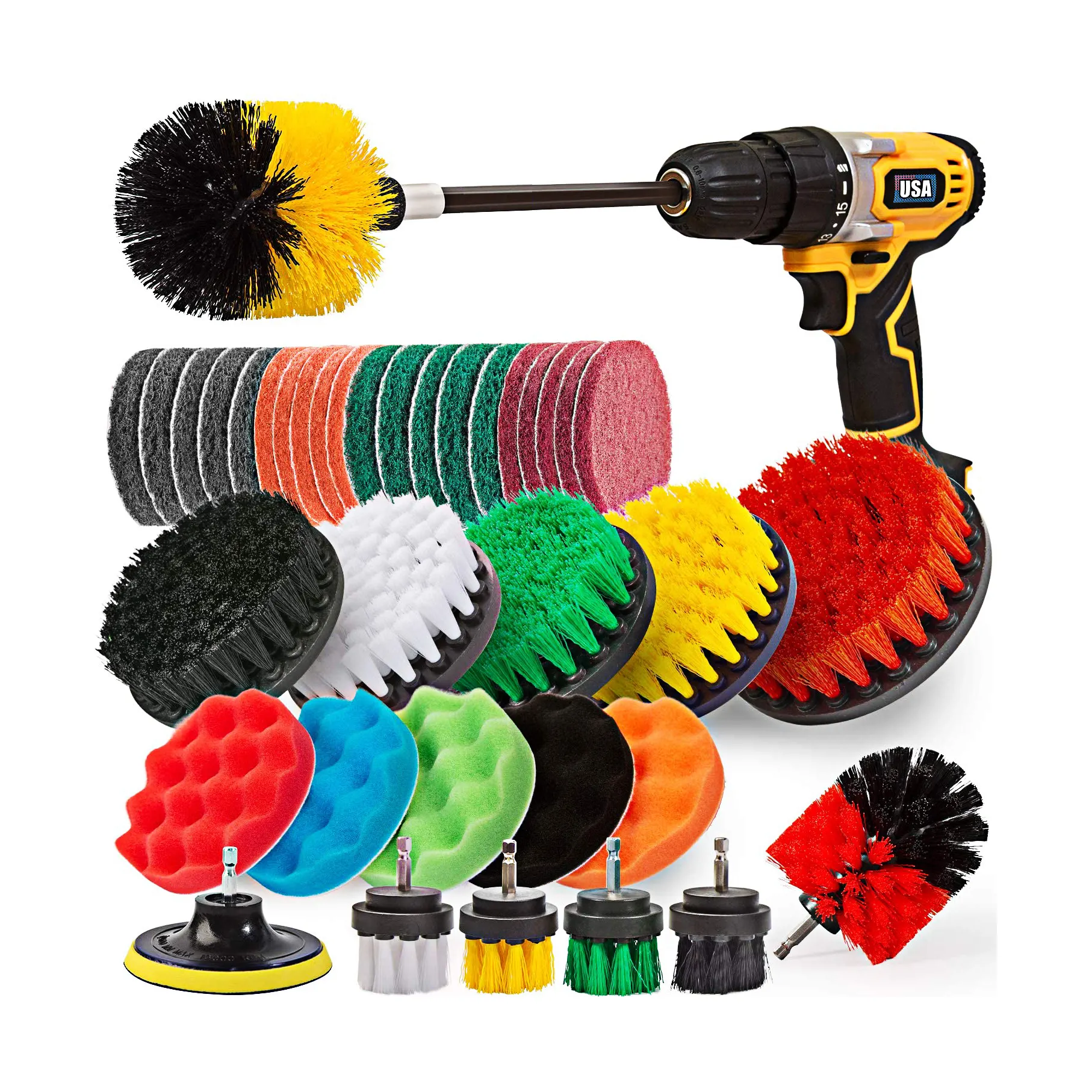 38 Pieces power scrubber attachments Cleaning Kit Drill Clean Brush set with Scrub pad for household Kitchen and Car