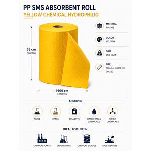 Rollo Absorbente de Polipropileno 100%, Resistente, Amarillo, Hidrófilo, para Químicos, 38 cm X 4600 cm - Product Image 2