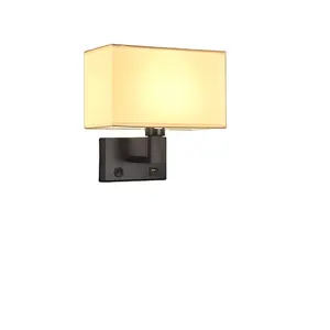 Interior lighting fabric wall lamp with USB charging plug hot wholesale hotel wall lamp
