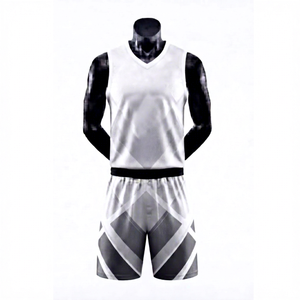Ensemble de maillot de basket-ball blanc pour femme, imprimé géométrique, débardeur sans manches en maille et short, respirant et anti-humidité - Product Image 1