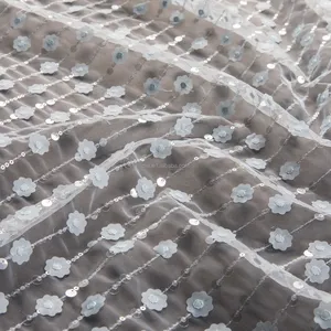 Pullu tül nakış % 100% Polyester tül kumaş örme Net işlemeli tül kumaş