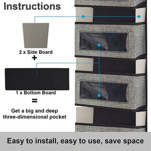 Over the Door 5 Large Pockets Foldable Hanging Closet Storage Organizer <b>Shelf</b> With <b>Hook</b> - Product Image 2