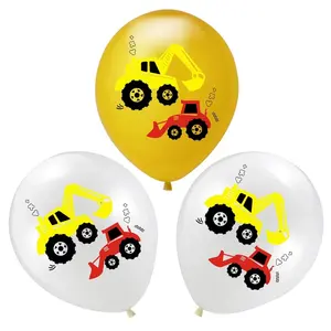 Perlengkapan pesta ulang tahun anak laki-laki, spanduk kendaraan truk balon tiup tema traktor konstruksi
