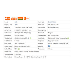 15.6 "400:1 B156XTN08.1/2 hiçbir dokunmatik 30 Pins LCD ekran modülü 1366*768 yeni Laptop LCD ekranı 64% SRGB - Product Image 4