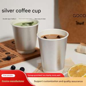 Vasos de Papel para Café Desechables Personalizados, Plateados, de Doble Pared, Resistentes al Calor, con Logotipo Imprimible - Product Image 2