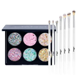 Juego de maquillaje de calidad, 6 colores de sombra de ojos con lentejuelas + 7 brochas cosméticas para maquillaje de ojos - Product Image 1