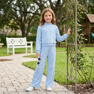 Ensemble 2 pièces pour petites filles RTS Boutique en coton uni, sweat-shirt à manches longues et pantalon large, tenue décontractée, vêtements de sport - Product Image 2