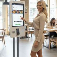 Quiosco de autoservicio con pantalla táctil todo en uno de 21.5'' para registro en hoteles, con carga de teléfonos móviles, escáner de códigos QR e impresora