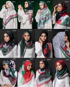Kafiyeh Muslim lebih murah Lebaran Palestina syal halus voile katun cetak kustom jilbab voile katun bawal Jepang