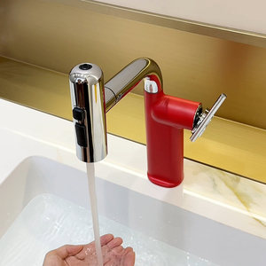 Robinet de lavabo moderne en céramique à montage sur pont, à poignée unique, à levage et à tirage, pour nouilles <span class=keywords><strong>Lamian</strong></span>, avec mélangeur d'eau chaude et froide - Product Image 5