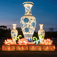 Lanterne chinoise personnalisée en tissu de soie bleu et blanc, à économie d'énergie, étanche, pour usage intérieur et extérieur, Pâques, Noël